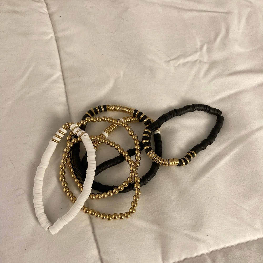 Gold and Black Beaded Bracelet Set